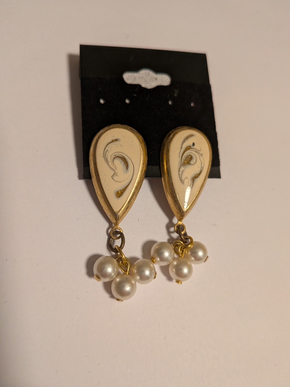 Gold-Tone Cream Teardrop Pearl Drop Earrings